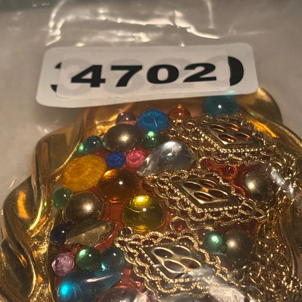 Vintage Belt Buckle Womens Multi-Color Cabochon Filigree Chain Ornate